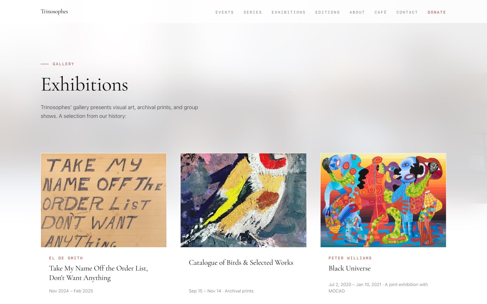 Trinosophes exhibitions gallery grid