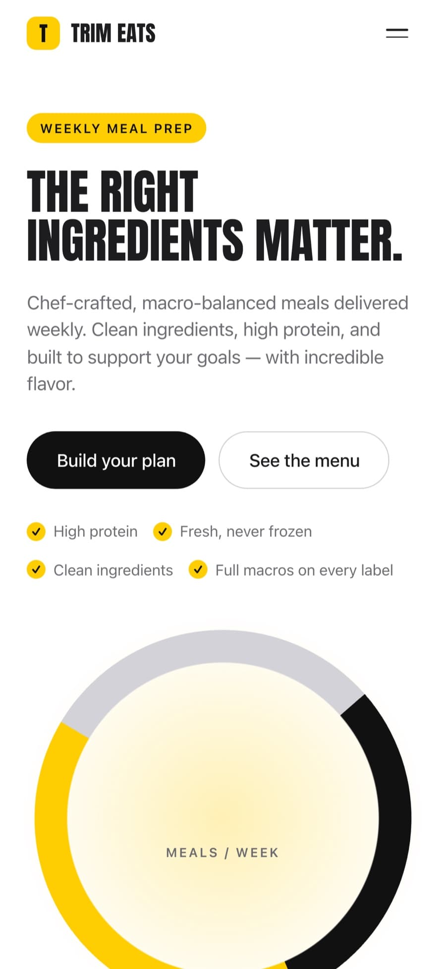 Trim Eats mobile homepage