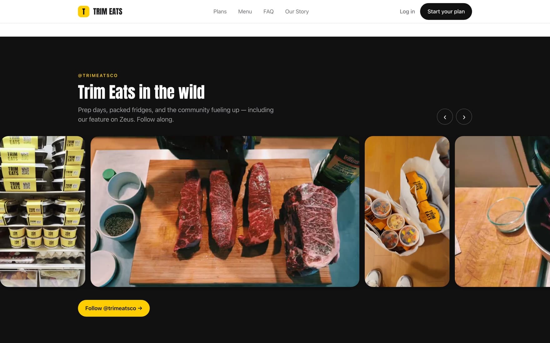 Trim Eats social-proof section with community food photography